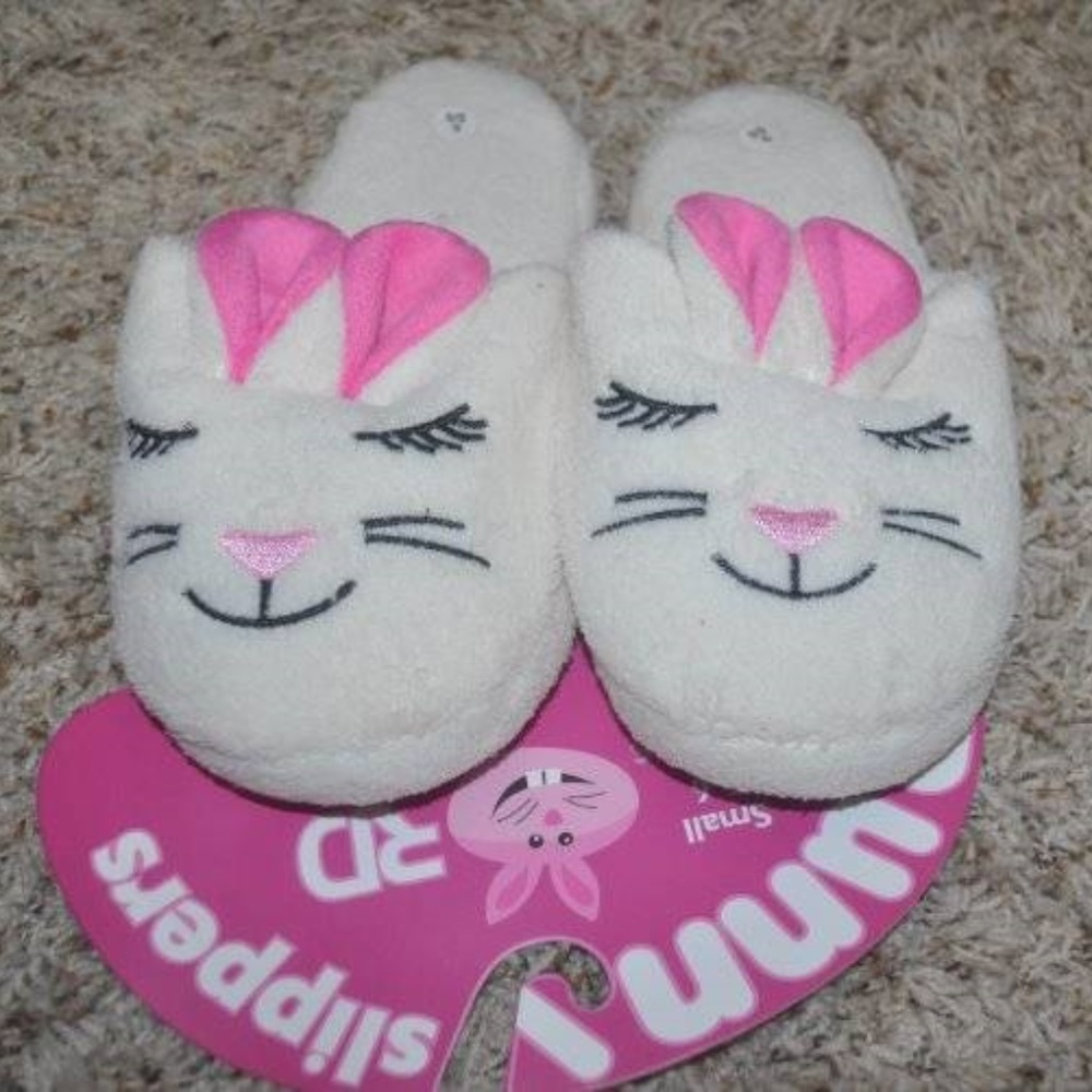 Girls Slippers White Bunny Kids 4/5 Slide Scuff Cushioned Non Slip Plush